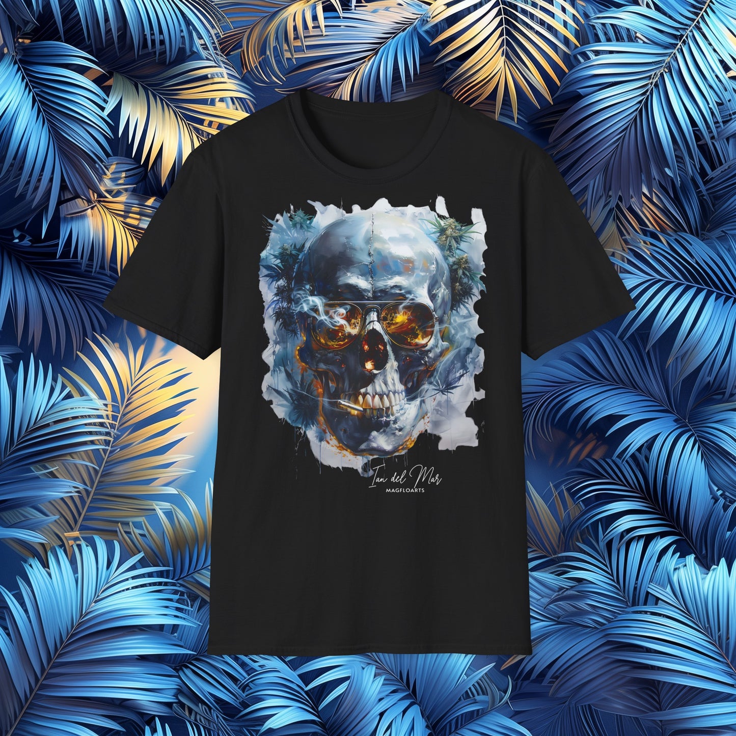 Skull Weed Azure Inferno T-Shirt - Pot Hemp Cannabis