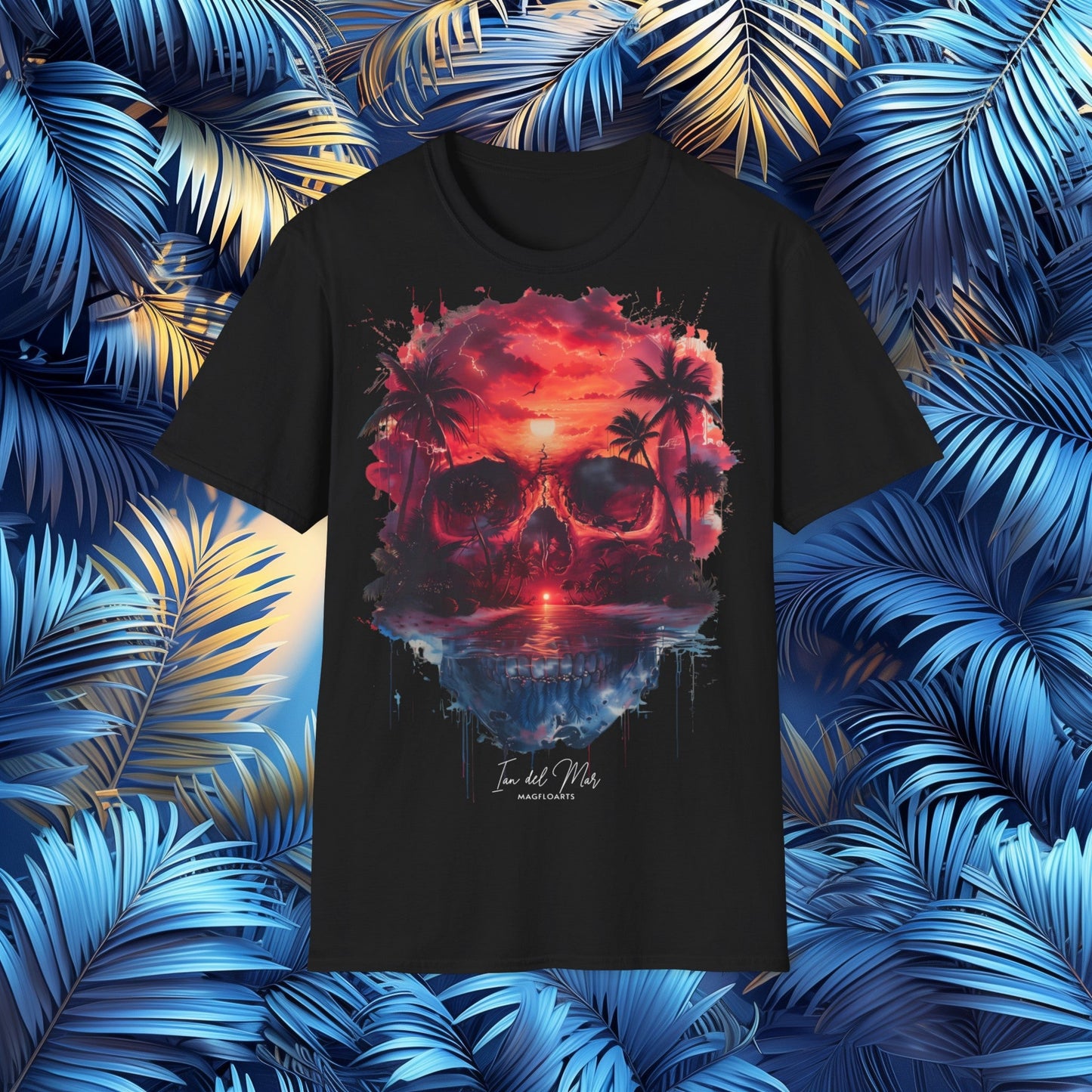 Skull Palm Aqua Dusk T-Shirt – Beach Paradise