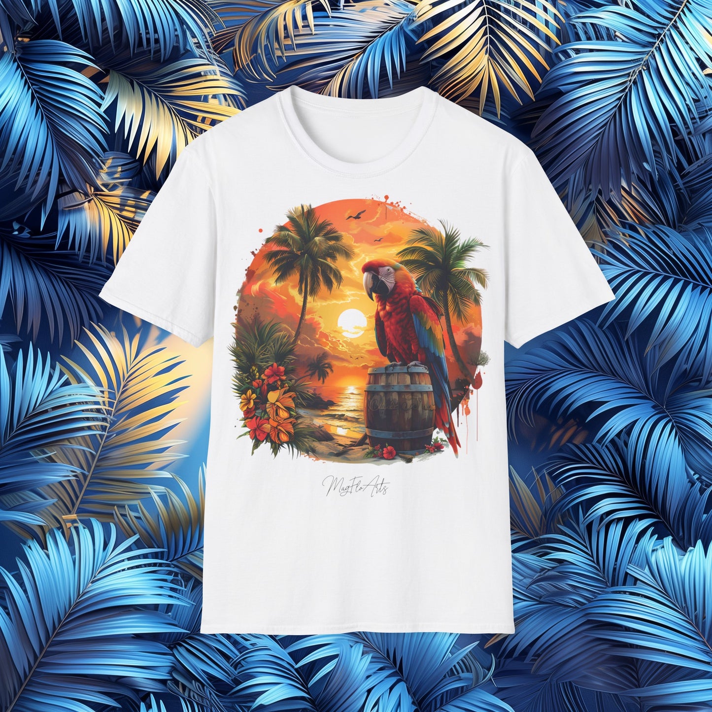 Palm Sunset Rum T-Shirt - Parrots Pirates Caribbean
