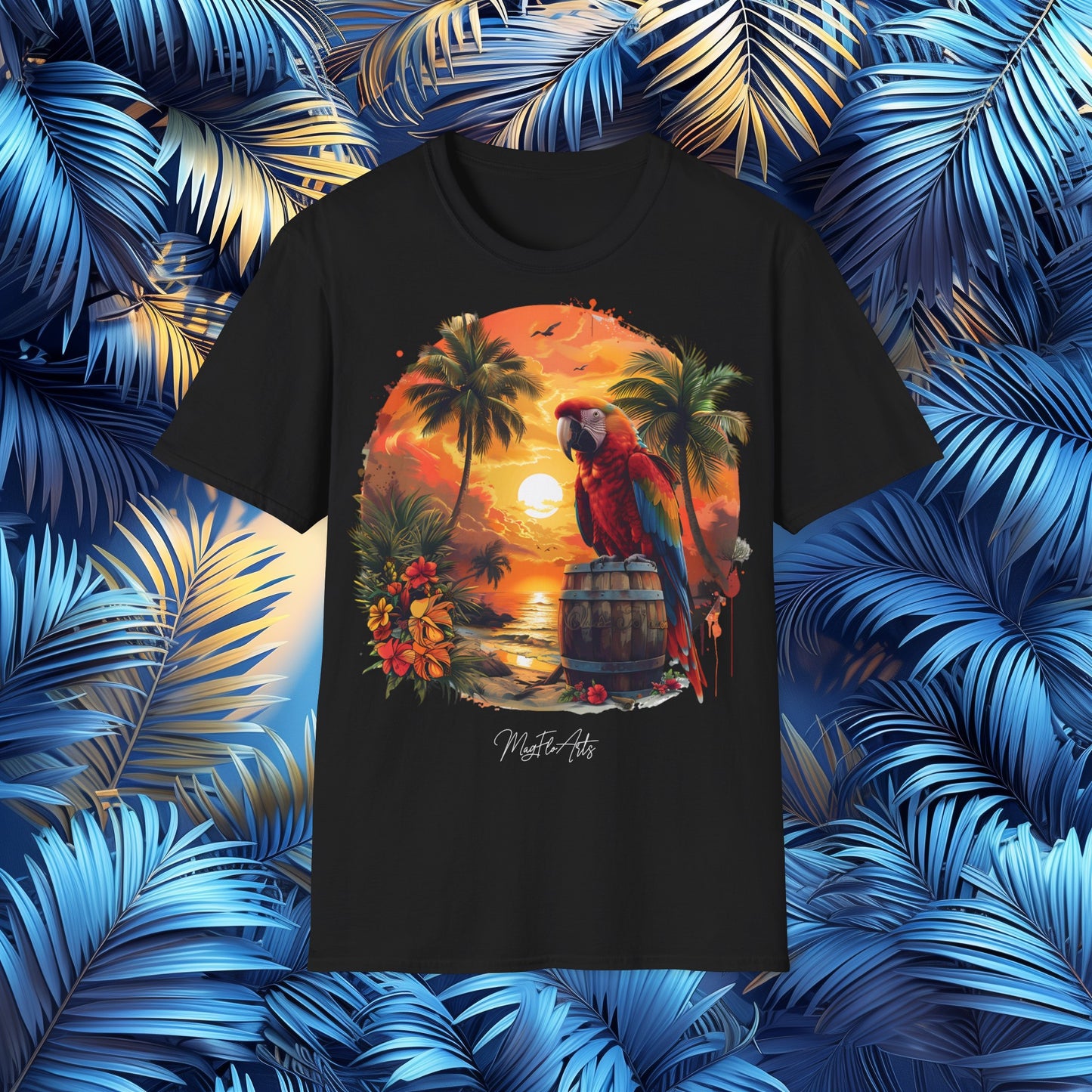 Palm Sunset Rum T-Shirt - Parrots Pirates Caribbean
