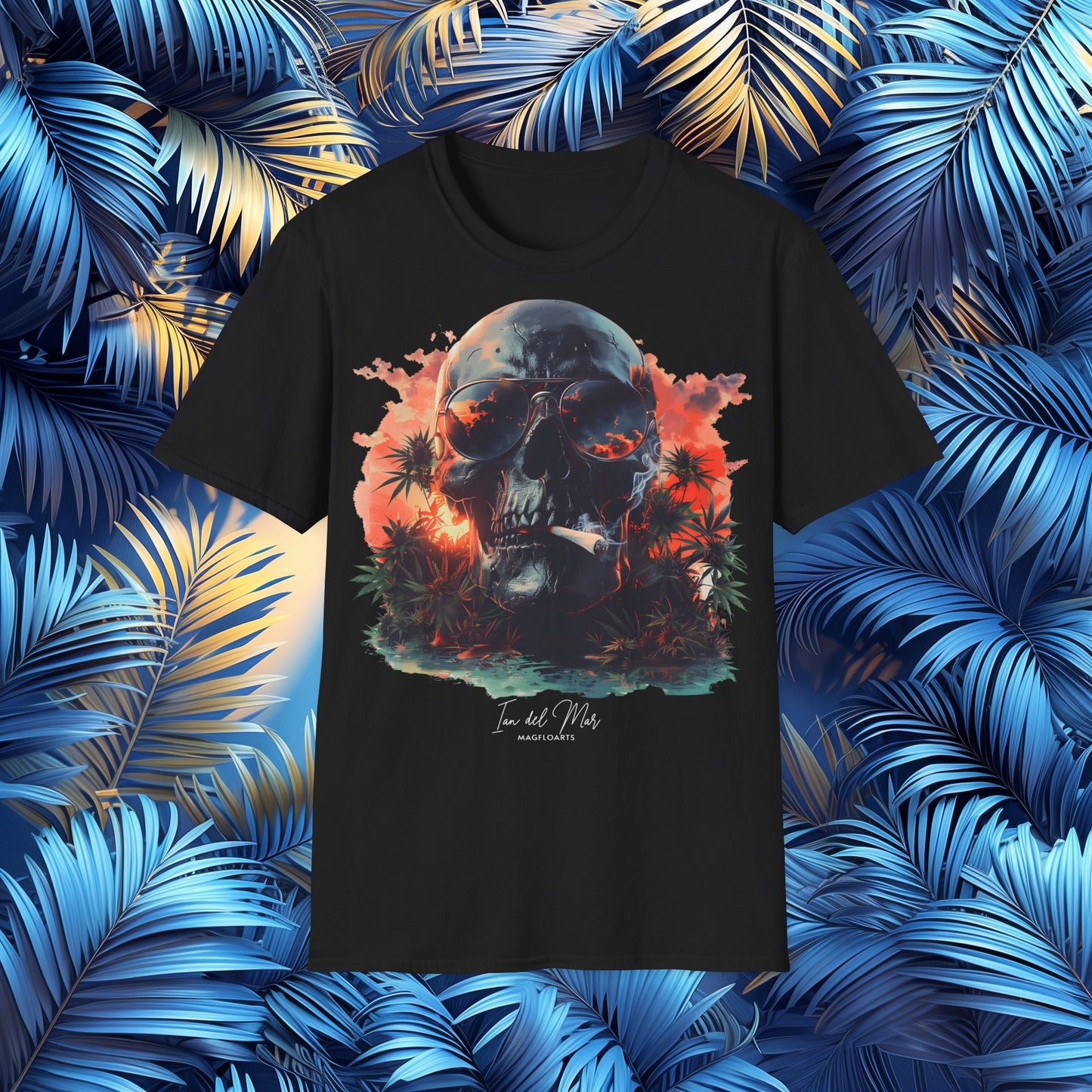 Skull Weed Sunset Mist T-Shirt - Pot Hemp Cannabis