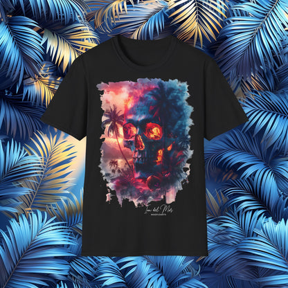 Camiseta Skull Palm Island Inferno - Beach Paradise